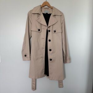 H&M Tan Trench Coat with Notched Lapel and Belt Size 8